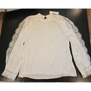 INA Long Sleeve White Blouse With Lace Detail Size Medium fairycore whimsy demur